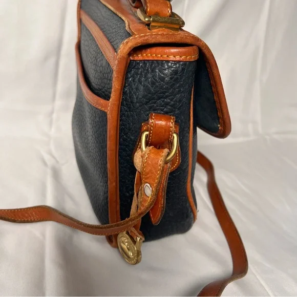 Vintage 90s Dooney & Bourke Pebble Blue and Brown Leather Crossbody Satchel Bag - Picture 4 of 9